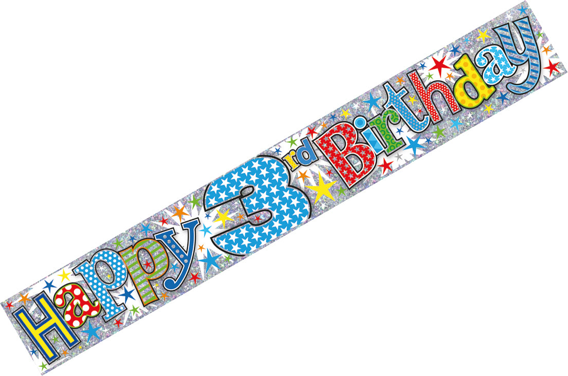 Age 3 Birthday Banner Blue And Silver Holographic Recyclable 3rd Birthday Party Banner Garland Decoration