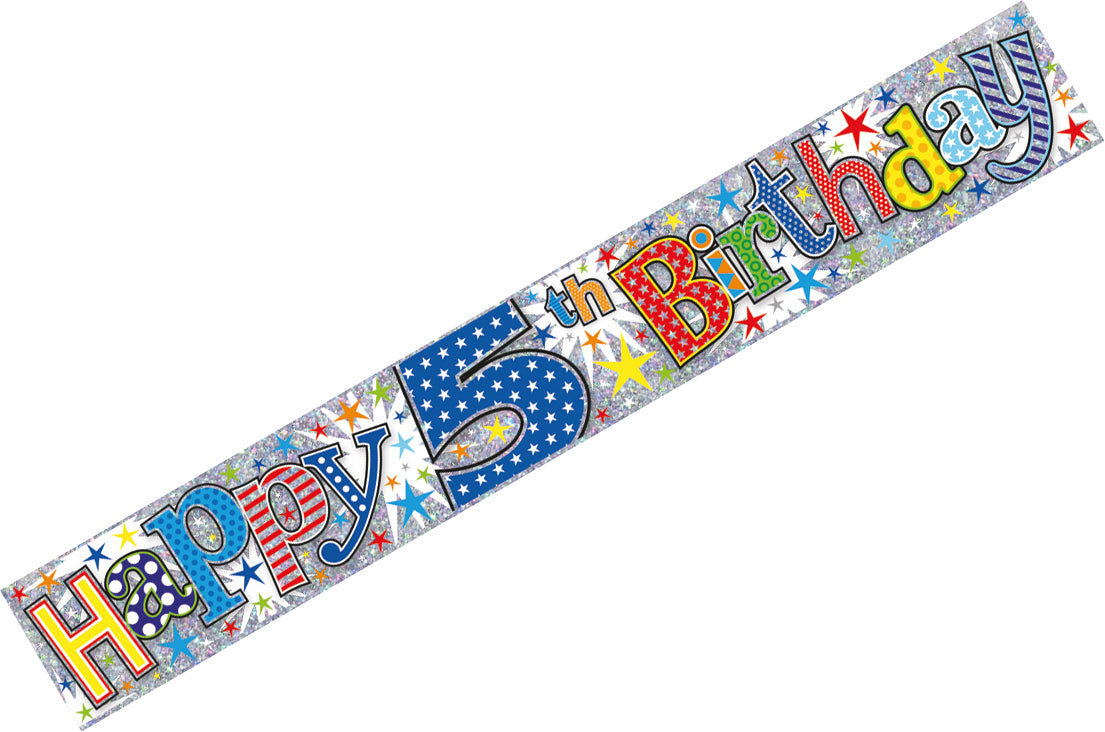 Age 5 Birthday Banner Blue, Red And Silver Holographic Recyclable 5th Birthday Party Banner Garland Decoration