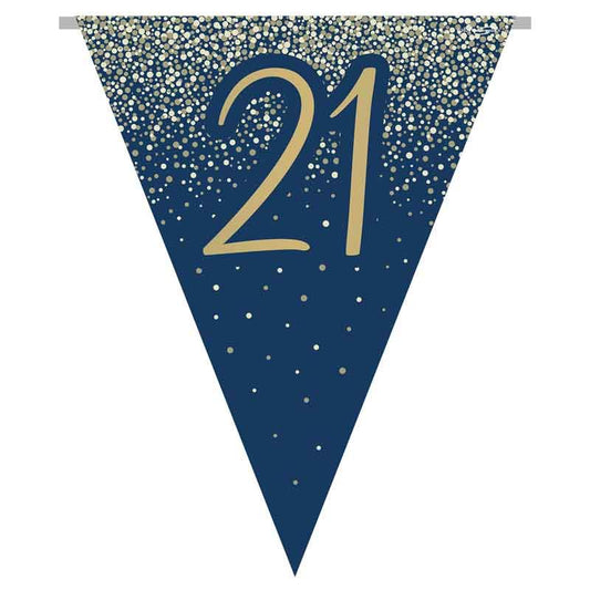 Age 21 Navy and Gold Geode Paper Flag Bunting Age 21 Foil