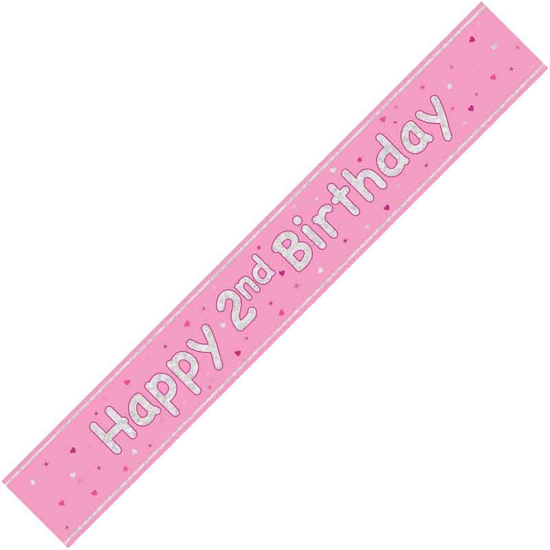 Happy 2nd Birthday Pink holographic Banner