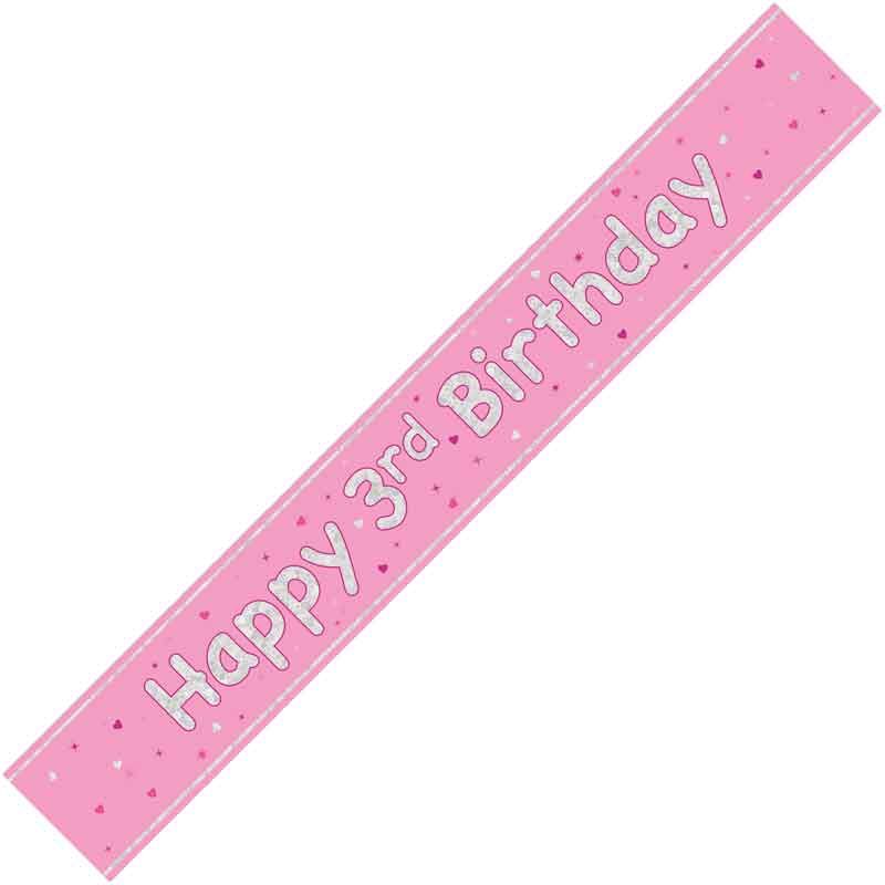 Happy 3rd Birthday Pink holographic Banner