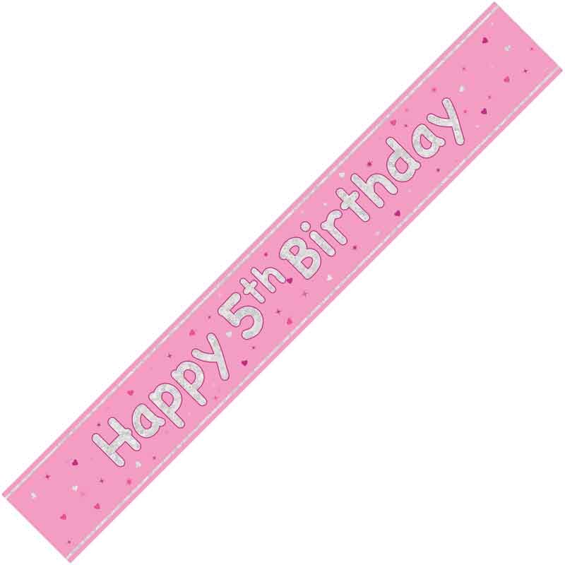 Happy 5th Birthday Pink holographic Banner