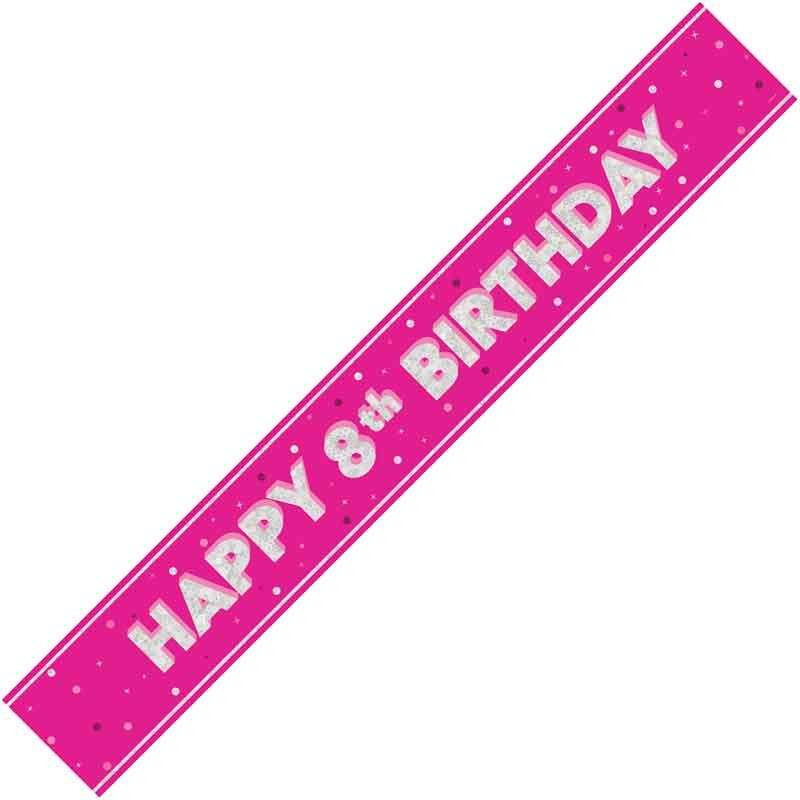 Happy 8th Birthday Pink holographic Banner