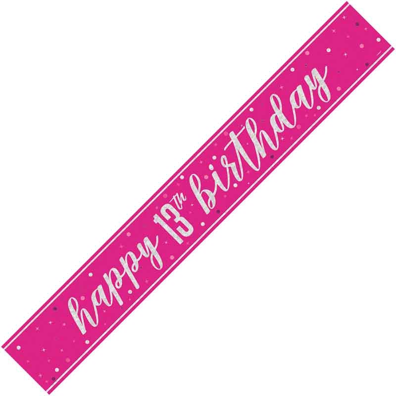 Happy 13th Birthday Pink holographic Banner