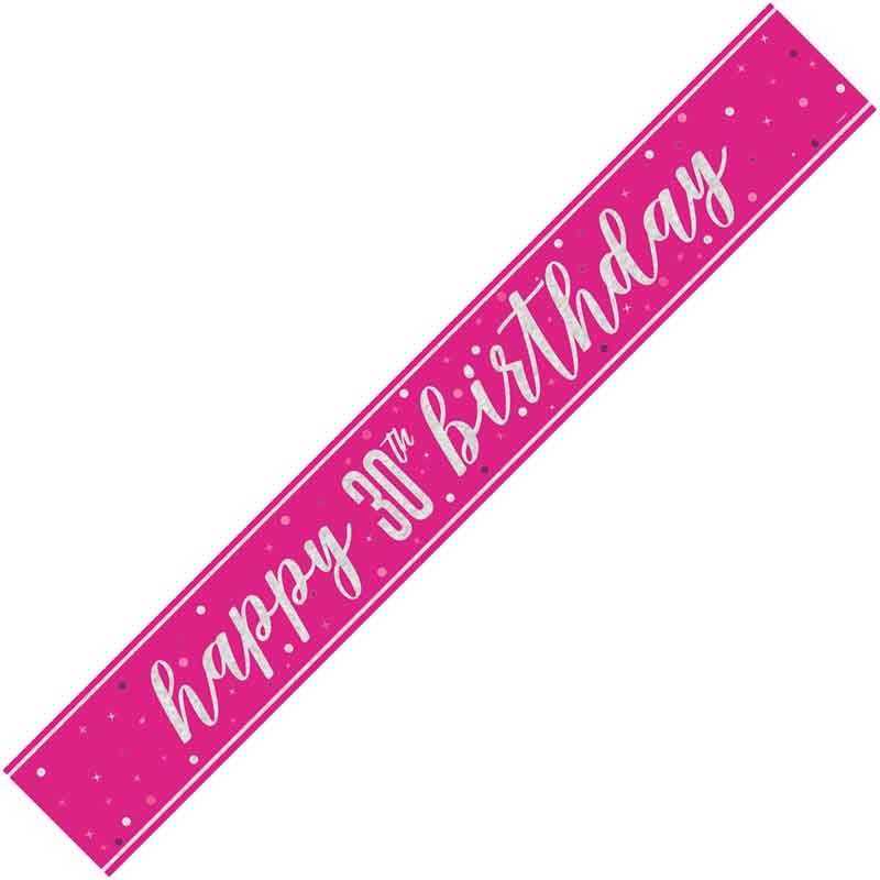 Age 30 Pink & Silver Foil Banner Happy 30th Birthday