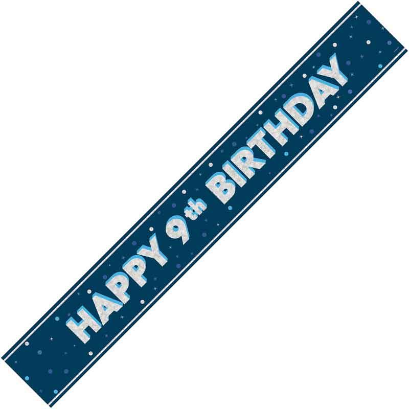 Age 9 Blue & Silver Foil Banner Happy 9th Birthday