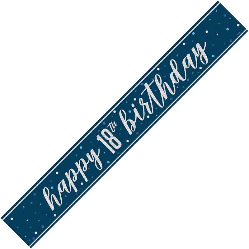 Age 18 Blue & Silver Foil Banner Happy 18th Birthday
