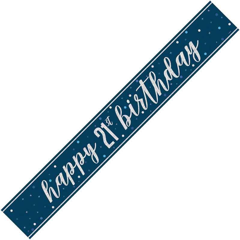 Age 21 Blue & Silver Foil Banner Happy 21st Birthday