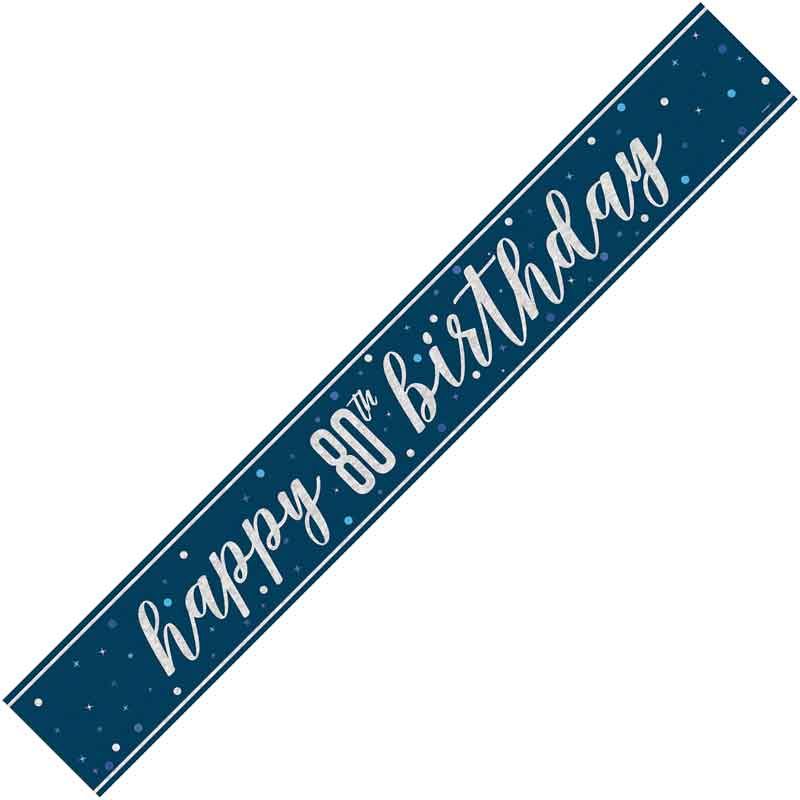 Age80 Blue & Silver Foil Banner Happy 80th Birthday