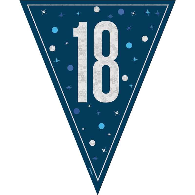 Age 18 Blue & Silver Prismatic Plastic Flag Banner Bunting 18th