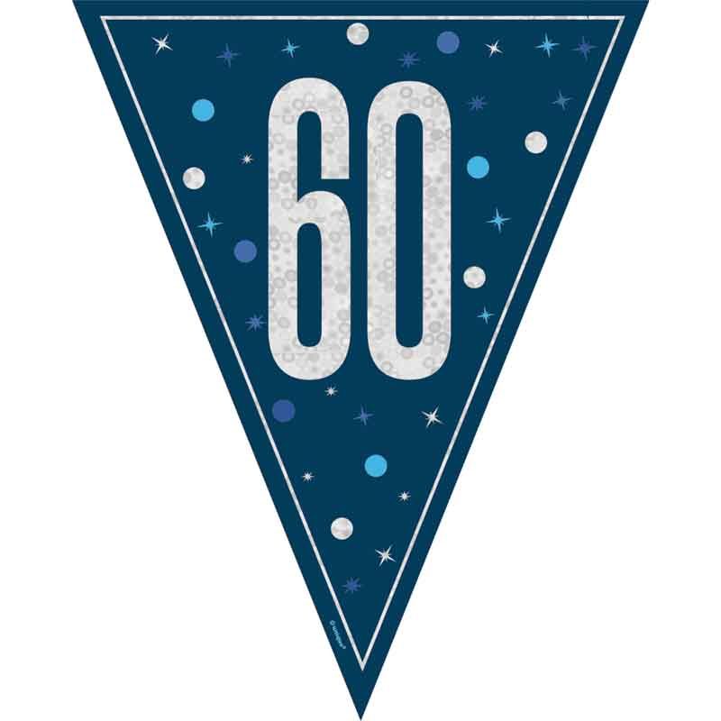 Age 60 Blue & Silver Prismatic Plastic Flag Banner Bunting 60th