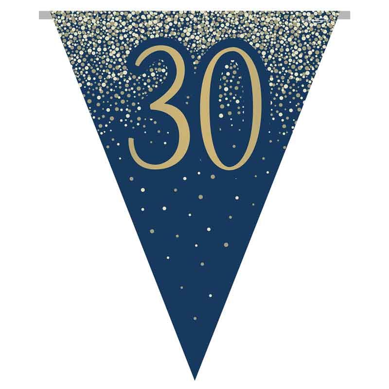 Age 30 Navy and Gold Geode Flag Bunting Age 30 Foil