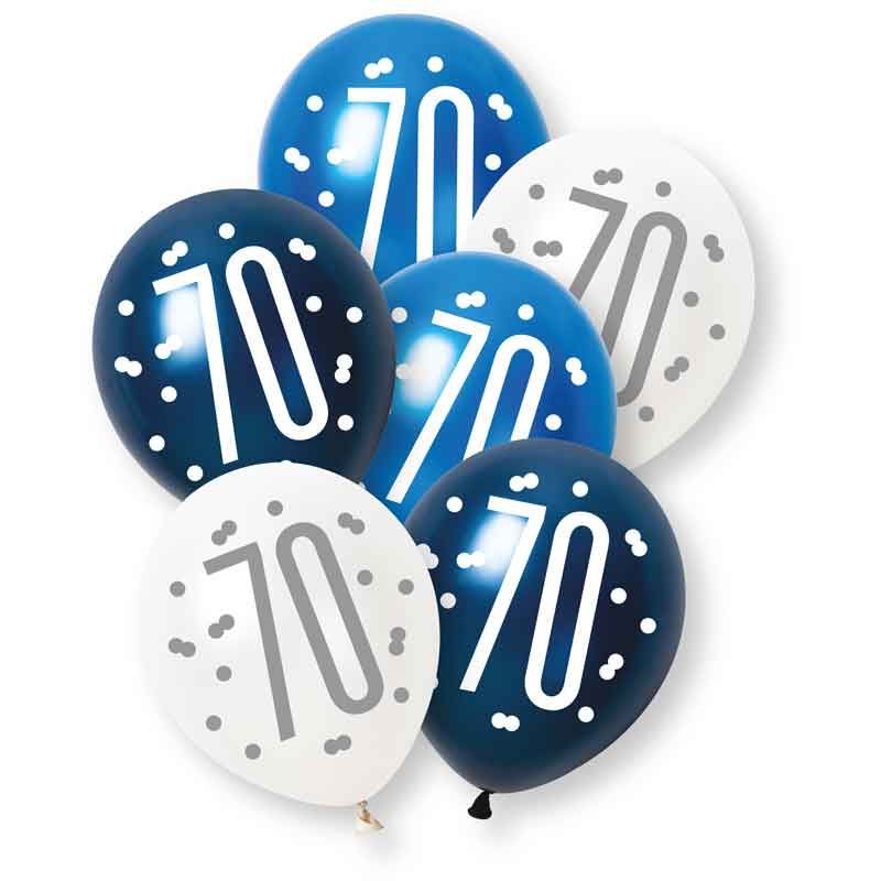 Age 70 Blue, Silver, & White Latex Balloons 70th