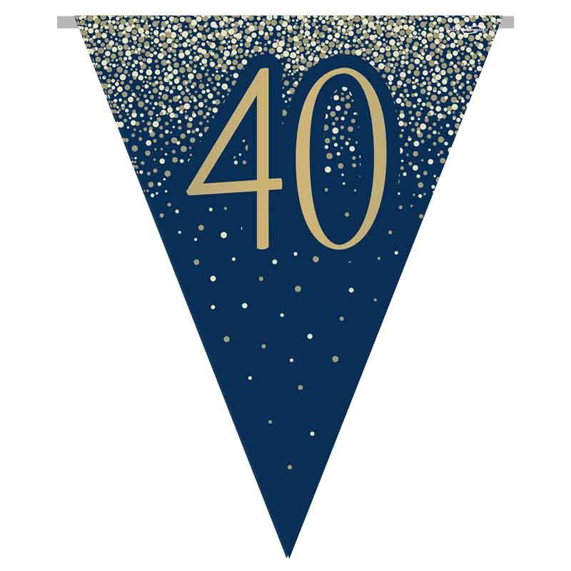 Age 40 Navy and Gold Geode Flag Bunting Age 40 Foil