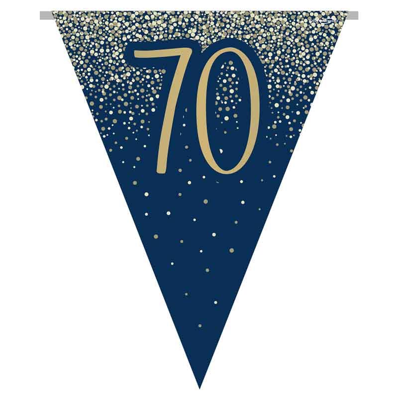 Age 70 Navy and Gold Geode Flag Bunting Age 70 Foil