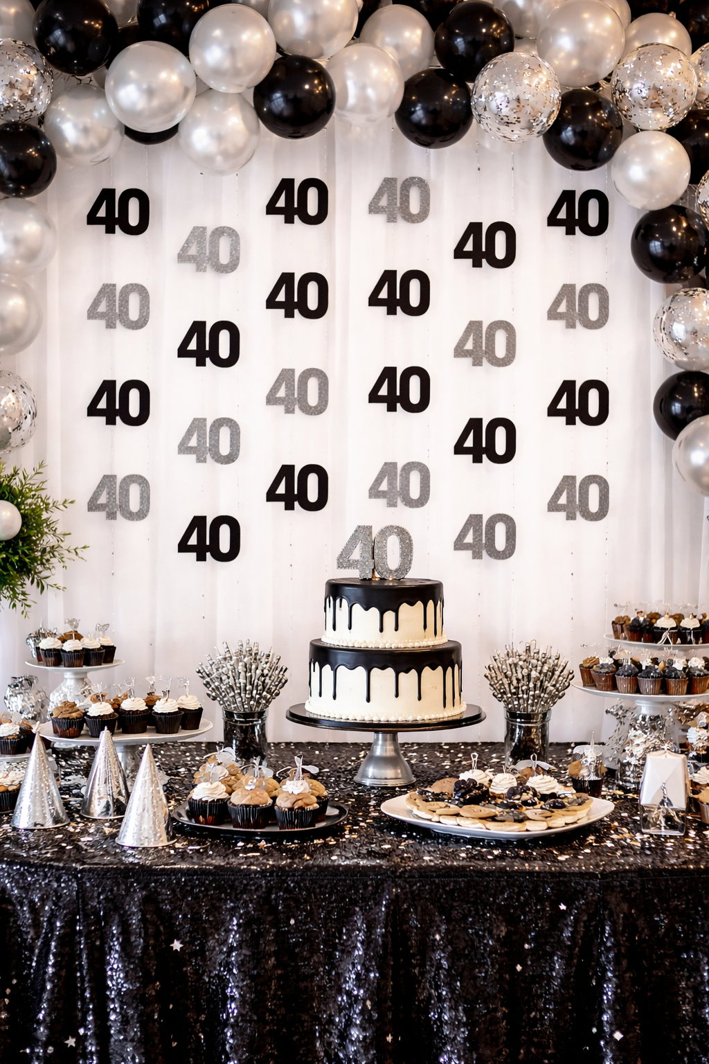 Black & Silver Hanging Swirls 40th