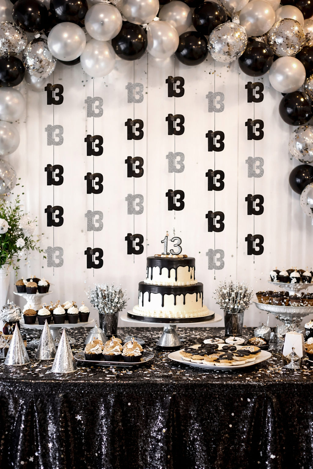 Black & Silver Hanging Swirls 13th