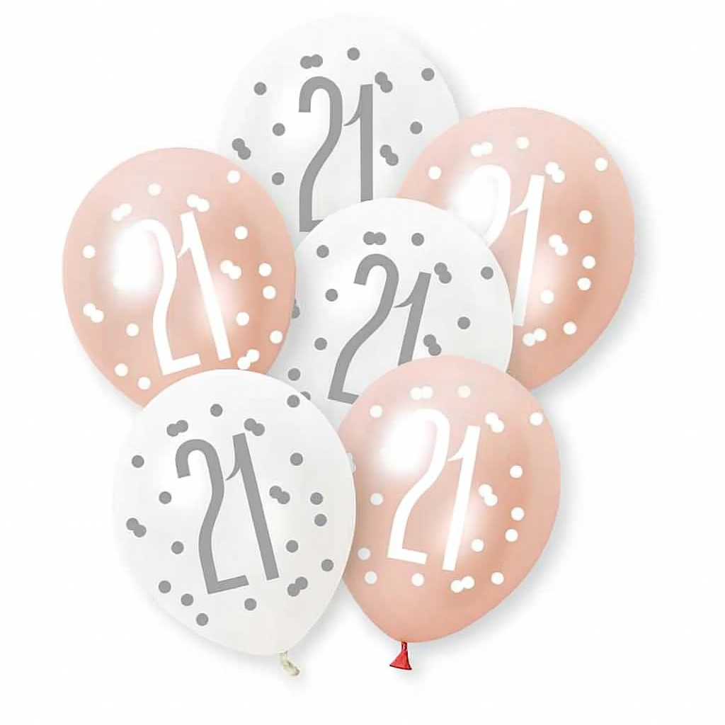 Age 21 Rose Gold & White Latex Balloons 21st