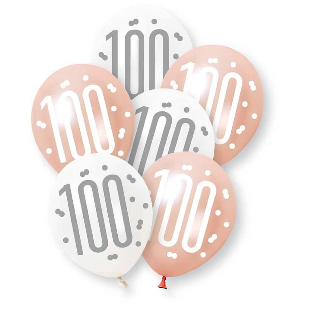 Age 100 Rose Gold & White Latex Balloons 100th