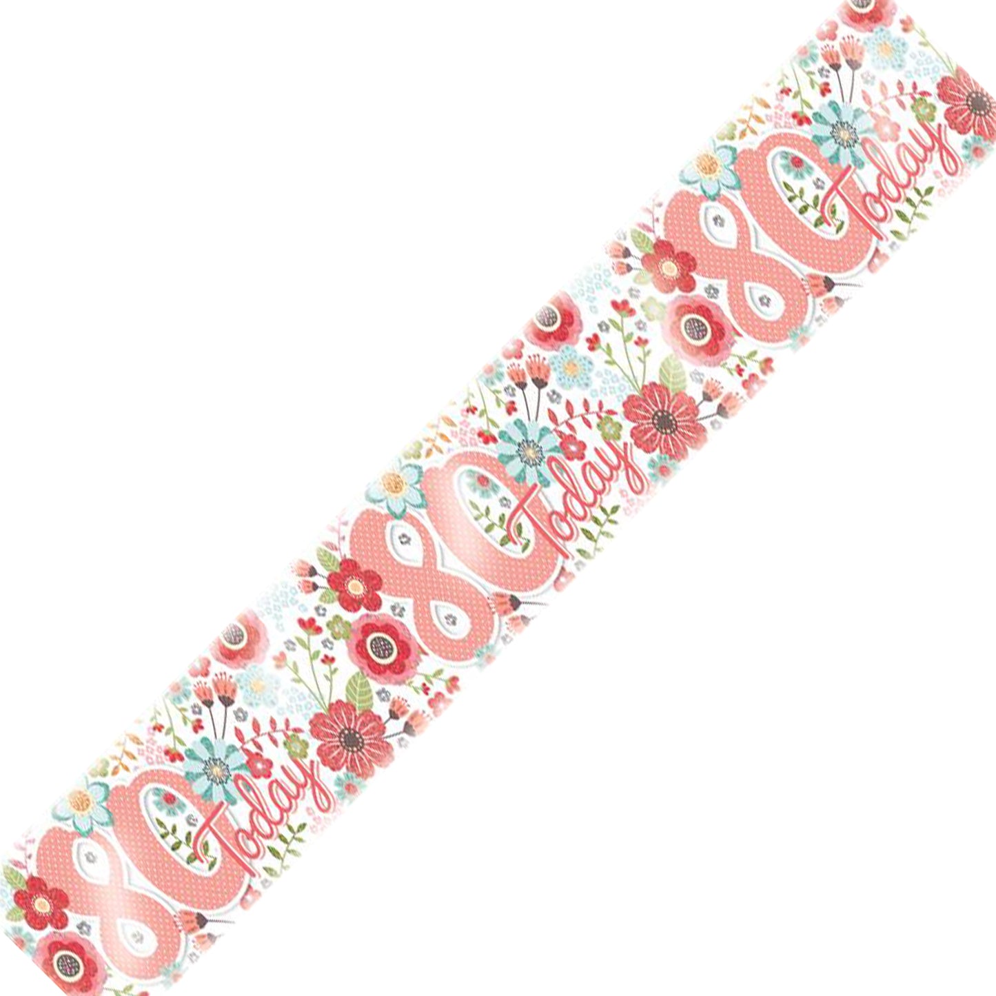 Age 80 Birthday Banner Pink And Purple Flower Floral Holographic Recyclable 80th Birthday Party Banner