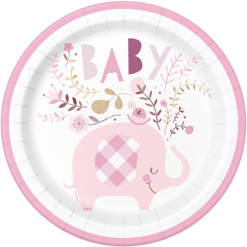 Pink Floral Elephant Round 9" Dinner Plates, 8ct