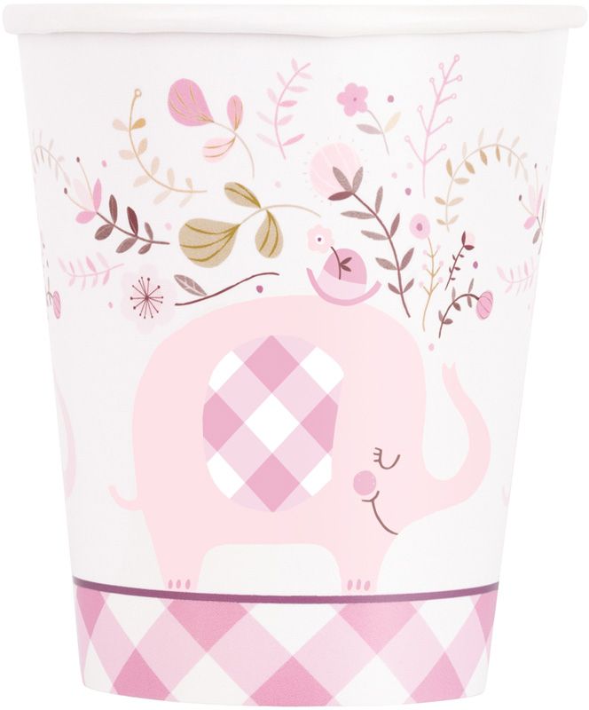 Pink Floral Elephant 9oz Paper Cups, 8ct