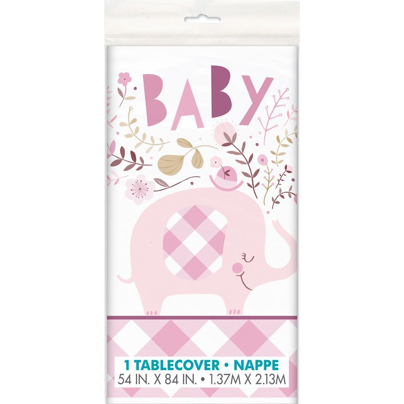 Pink Floral Elephant Plastic Table Cover, 54"x84"