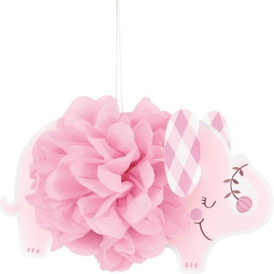 Pink Floral Elephant 9" Tissue Pom Pom Decorations, 3ct
