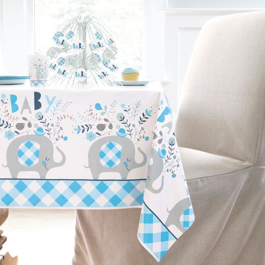 Blue Floral Elephant Plastic Table Cover, 54"x84"