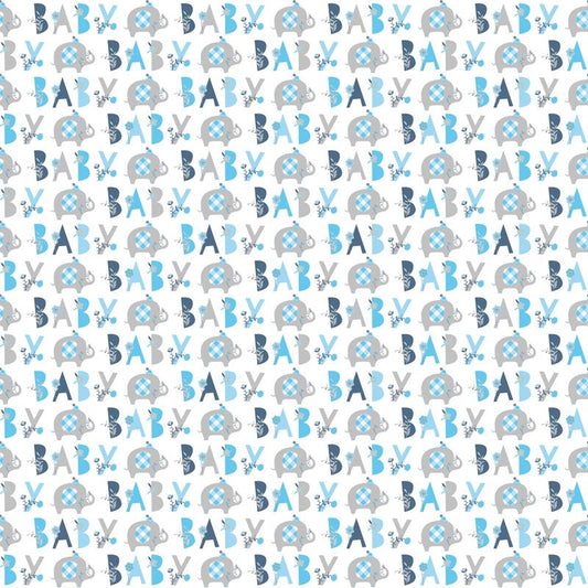 Blue Floral Elephant Gift Wrap 30"x 5ft