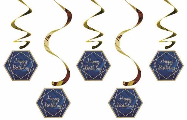 Navy and Gold Geode Happy Birthday Dizzy Danglers Foil Stamped