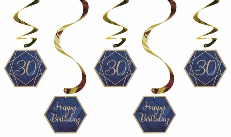 Navy and Gold Geode Age 30 Dizzy Danglers Assorted Foil Stamped