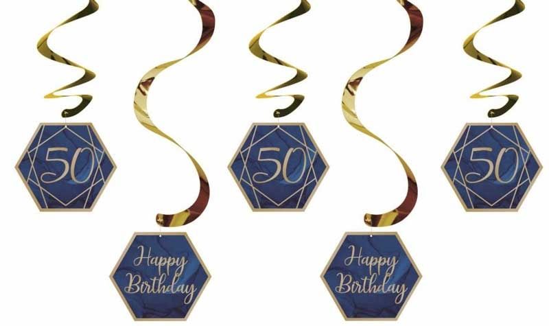 Navy and Gold Geode Age 50 Dizzy Danglers Assorted Foil Stamped