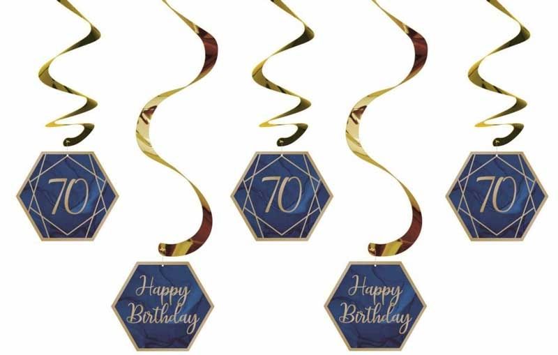 Navy and Gold Geode Age 70 Dizzy Danglers Assorted Foil Stamped