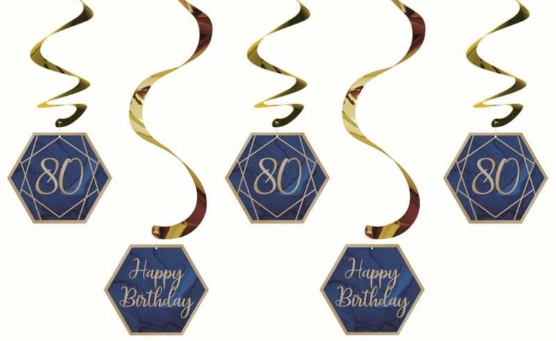 Navy and Gold Geode Age 80 Dizzy Danglers Assorted Foil Stamped