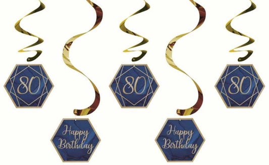 Navy and Gold Geode Age 80 Dizzy Danglers Assorted Foil Stamped