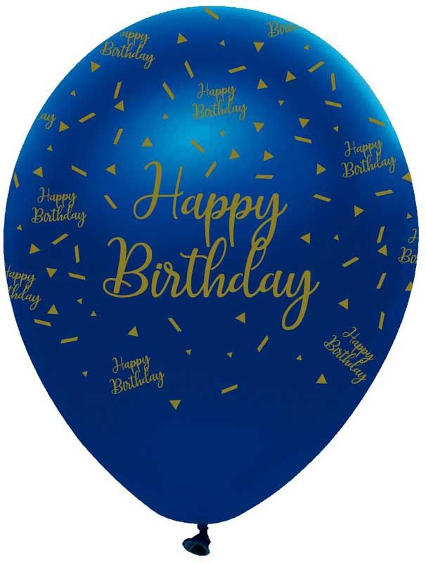Navy and Gold Geode Happy Birthday Latex Balloons Pearlescent All Round Print