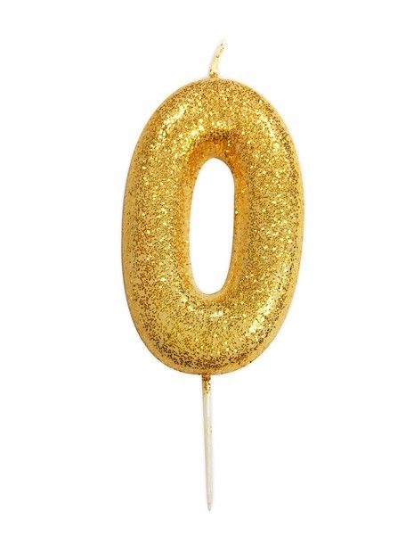 Age 0 Glitter Numeral Moulded Pick Candle Gold