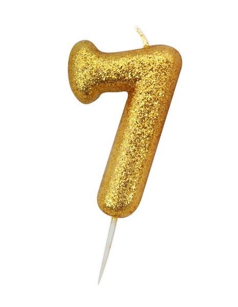 Age 7 Glitter Numeral Moulded Pick Candle Gold