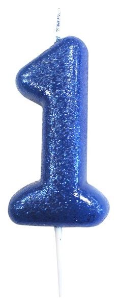 Age 1 Glitter Numeral Moulded Pick Candle Blue