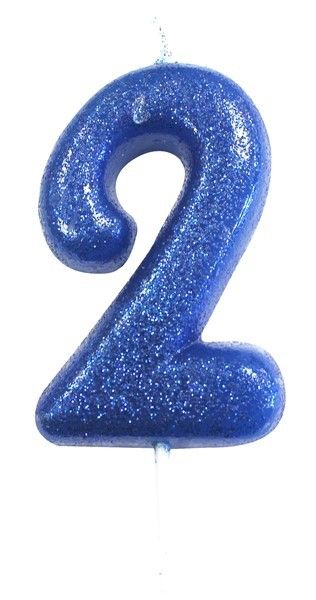 Age 2 Glitter Numeral Moulded Pick Candle Blue