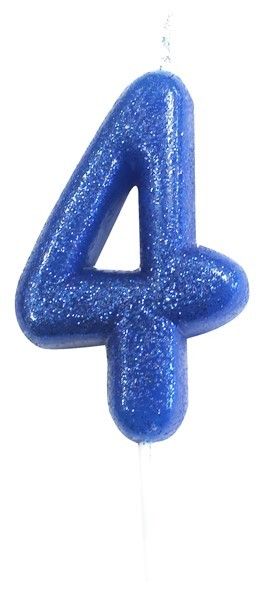 Age 4 Glitter Numeral Moulded Pick Candle Blue
