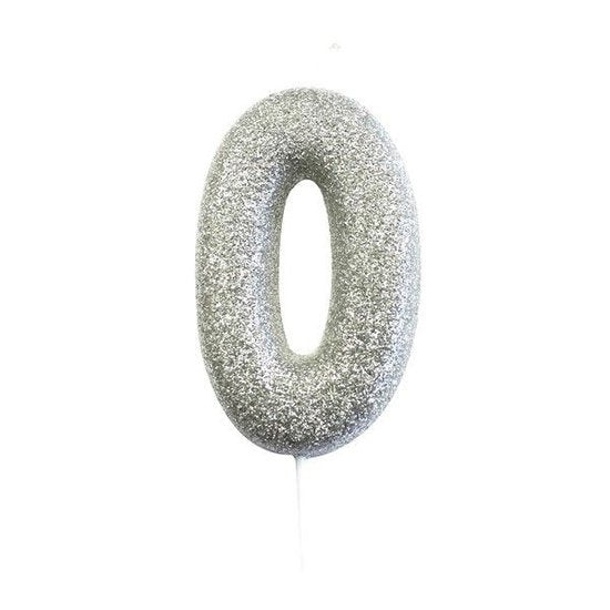 Age 0 Glitter Numeral Moulded Pick Candle Silver