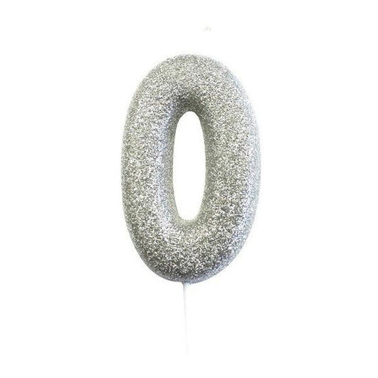 Age 0 Glitter Numeral Moulded Pick Candle Silver