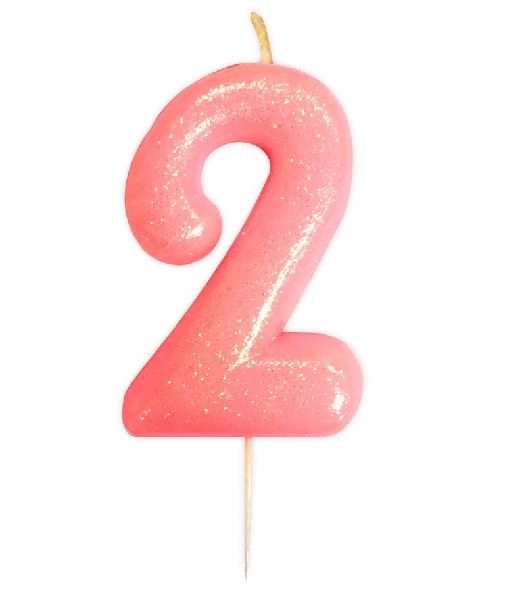 Age 2 Glitter Numeral Moulded Pick Candle Pink