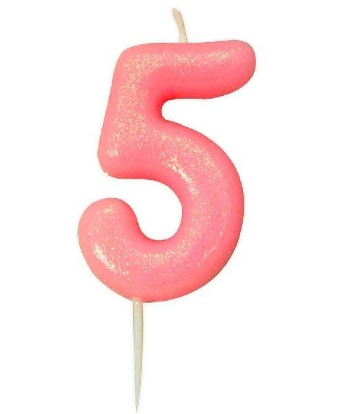 Age 5 Glitter Numeral Moulded Pick Candle Pink