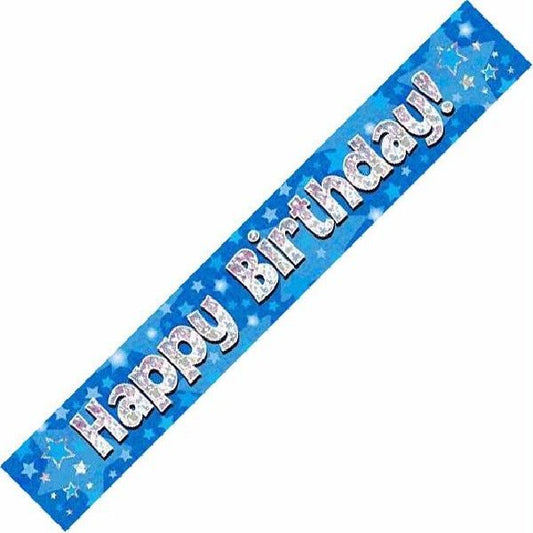 Happy Birthday Blue holographic Banner
