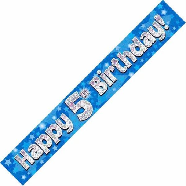 Happy 5th Birthday Blue holographic Banner