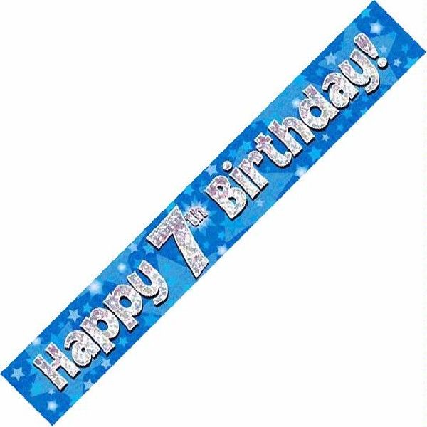Happy 7th Birthday Blue holographic Banner