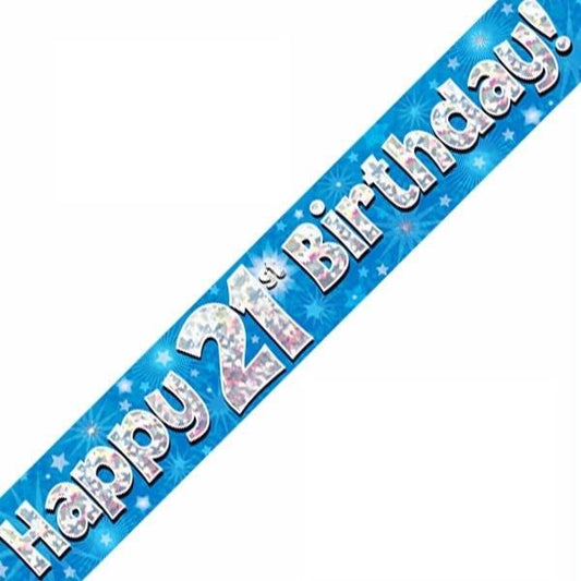 Happy 21st Birthday Blue holographic Banner